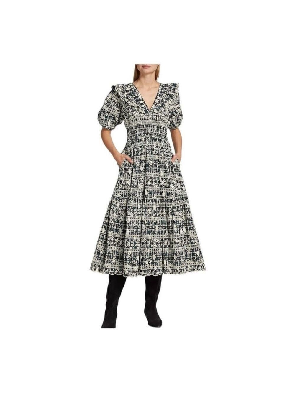 En Saison Alessandra Cotton Eyelet Midi Dress Size Small